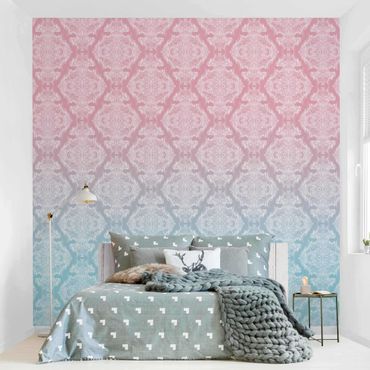 Fotobehang Watercolour Baroque Pattern With Blue Pink Gradient