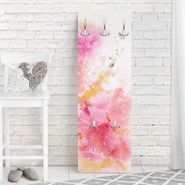 Wandkapstokken houten paneel Watercolour flowers peonies