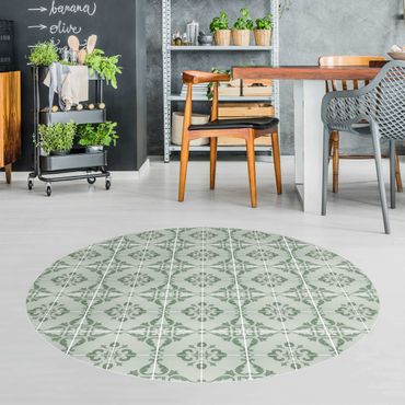 Rond vinyl tapijt Watercolour Tile Pattern Lagos Emerald Green