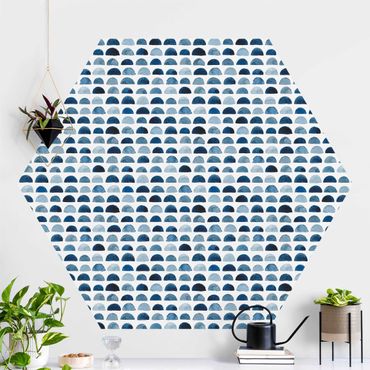 Hexagon Behang Watercolour Semicircles In Indigo