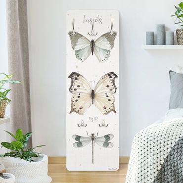 Wandkapstokken houten paneel - Watercolour Insects in Beige