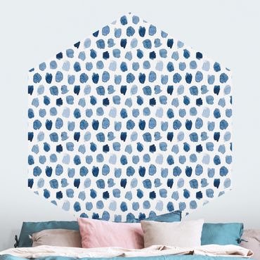 Hexagon Behang Watercolour Blobs In Indigo