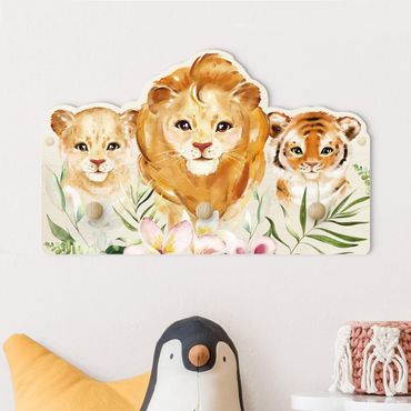 Wandkapstokken voor kinderen Watercolour Big Cats Tiger Lion