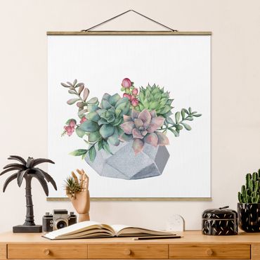 Stoffen schilderij met posterlijst Watercolour Succulents Illustration