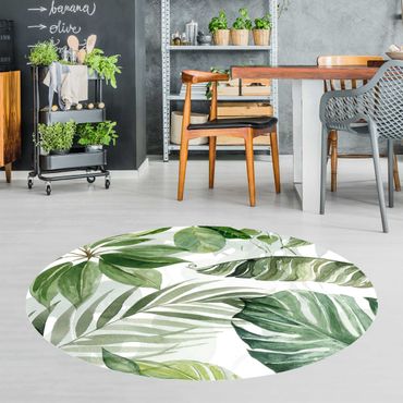 Rond vinyl tapijt Watercolour Tropical Leaves And Tendrils