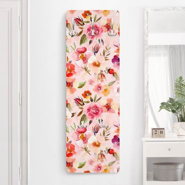 Wandkapstokken houten paneel - Watercolour Flowers On Light Pink