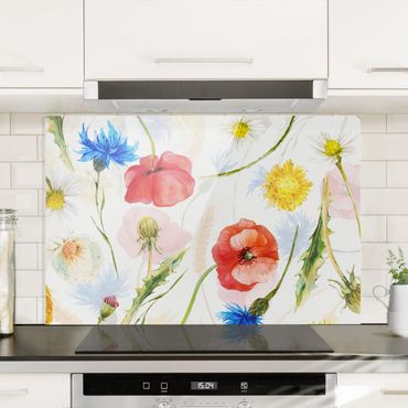 Spatscherm keuken Watercolour Wild Flowers With Poppies
