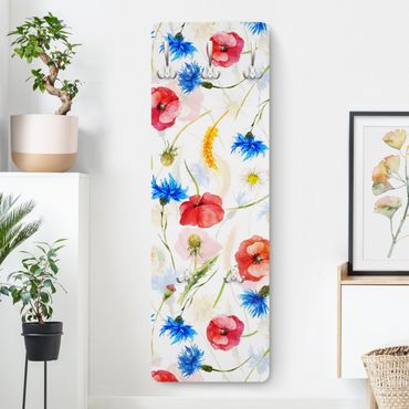 Wandkapstokken houten paneel - Watercolour Wild Flowers With Poppies