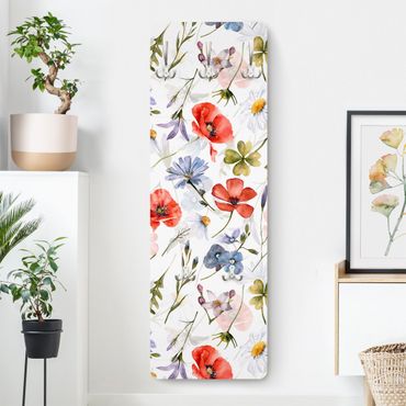 Wandkapstokken houten paneel - Watercolour Poppy With Cloverleaf