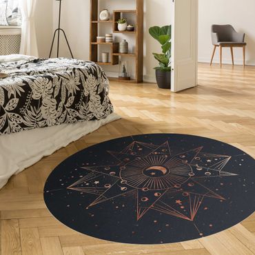 Rond vinyl tapijt Astrology Moon Magic Blue Gold