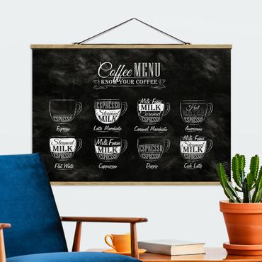 Stoffen schilderij met posterlijst Coffee Varieties Chalkboard