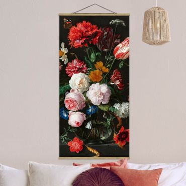 Stoffen schilderij met posterlijst Jan Davidsz De Heem - Still Life With Flowers In A Glass Vase