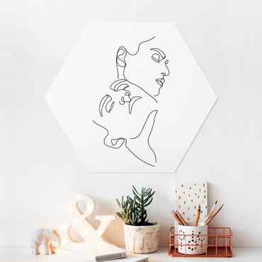 Hexagons Forex schilderijen Line Art Women Faces White