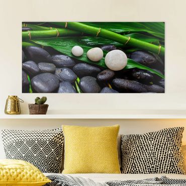 Canvas schilderijen Green Bamboo With Zen Stones