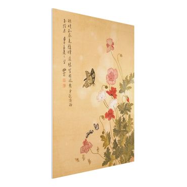Forex schilderijen Yuanyu Ma - Poppy Flower And Butterfly