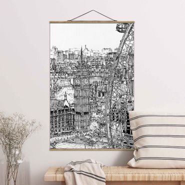 Stoffen schilderij met posterlijst City Study - London Eye