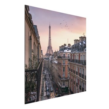 Aluminium Dibond schilderijen The Eiffel Tower In The Setting Sun