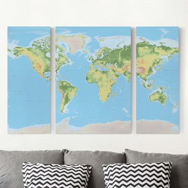 Canvas schilderijen - 3-delig Physical World Map