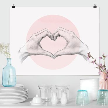 Posters Illustration Heart Hands Circle Pink White