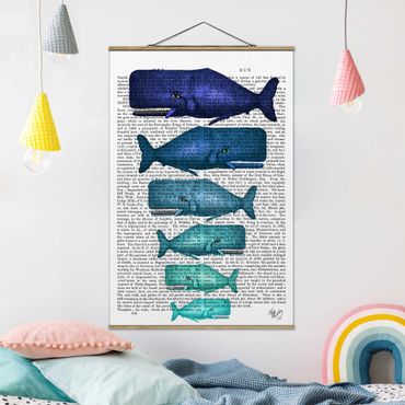 Stoffen schilderij met posterlijst Animal Reading - Whale Family