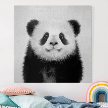 Leinwandbild - Baby Panda Prian Schwarz Weiß - Quadrat 1:1