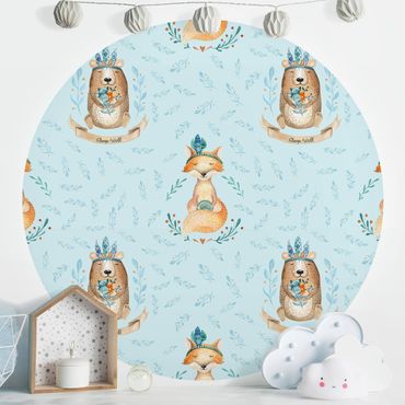Behangcirkel Bears And Foxes In Front Of Blue