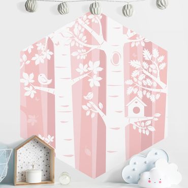 Hexagon Behang Trees In The Forest Pink