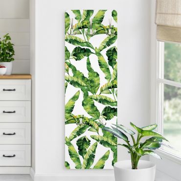 Wandkapstokken houten paneel Banana Leaf Watercolour Pattern