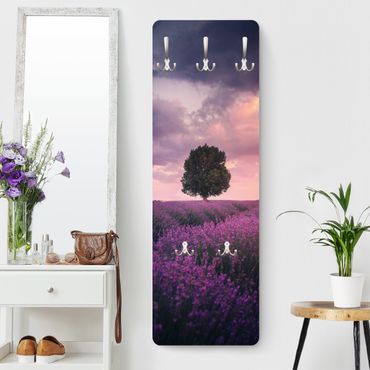 Wandkapstokken houten paneel - Tree in a lavender field