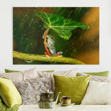 Canvas schilderijen Frog In The Rain