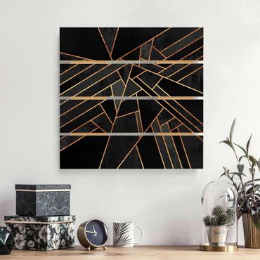 Houten schilderijen op plank Black Triangles Gold