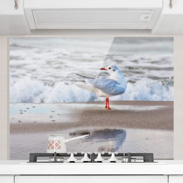 Spatscherm keuken Seagull On The Beach In Front Of The Sea