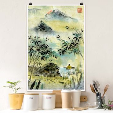 Posters Japanese Watercolour Drawing Bamboo Forest