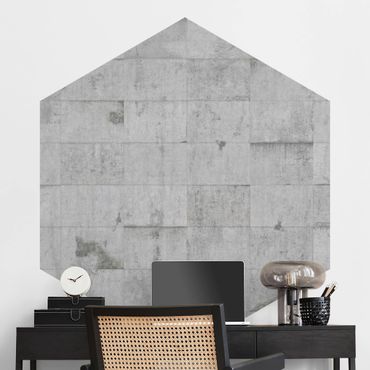 Hexagon Behang Concrete Brick Look Gray