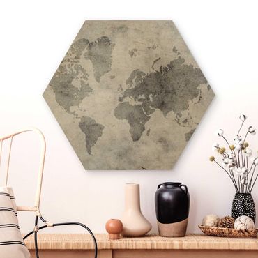 Hexagons houten schilderijen Vintage World Map II