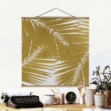 Stoffen schilderij met posterlijst View Through Golden Palm Leaves