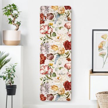 Wandkapstokken houten paneel - Flowers Watercolour Vintage Pattern on Beige