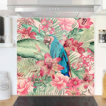 Spatscherm keuken Floral Paradise Tropical Parrot