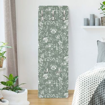 Wandkapstokken houten paneel Flower Tendrils On Green