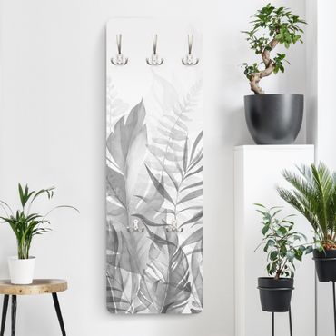 Wandkapstokken houten paneel - Botany - Tropical Leaves Grey
