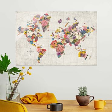 Glasschilderijen - Botanical world map