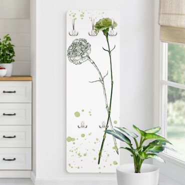 Wandkapstokken houten paneel Botanical Watercolour - Carnation