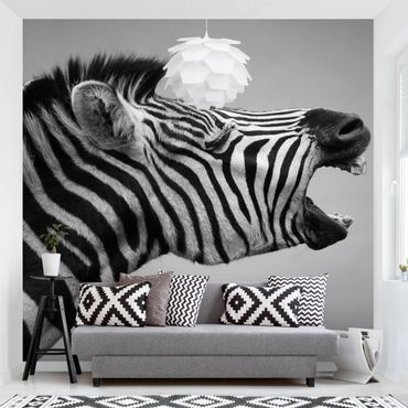 Fotobehang Roaring Zebra ll