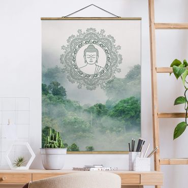 Stoffen schilderij met posterlijst Buddha Mandala In Fog
