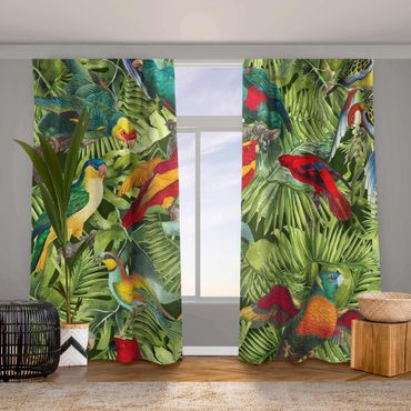 Gordijn - Colourful Collage - Parrots In The Jungle