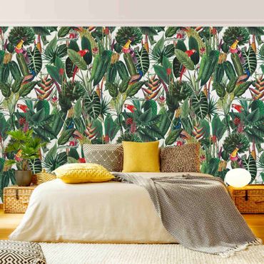 Patroonbehang Colourful Tropical Rainforest Pattern