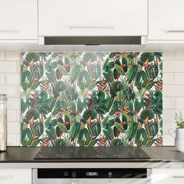 Spatscherm keuken Colourful Tropical Rainforest Pattern