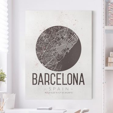 Canvas schilderijen Barcelona City Map - Retro