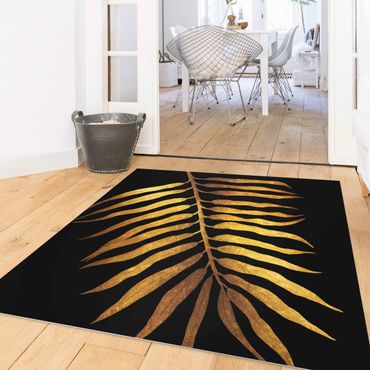 Vinyl tapijt Gold - Palm Leaf II On Black