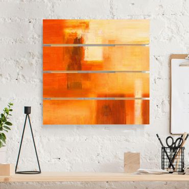 Houten schilderijen op plank Composition In Orange And Brown 02